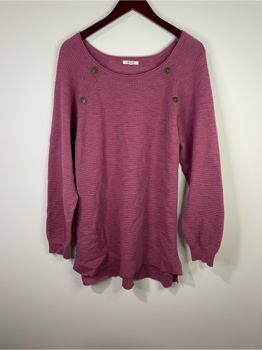Maurices Dusty Rose Waffle-Knit Button Shoulder Pullover